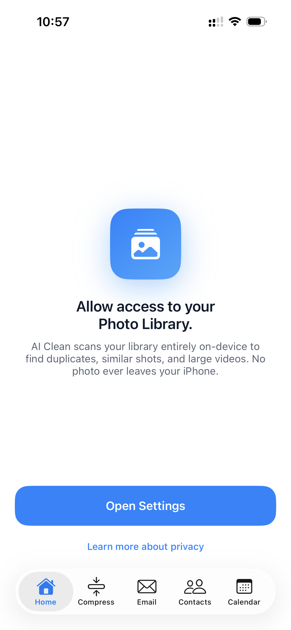 AI Clean 照片库权限界面